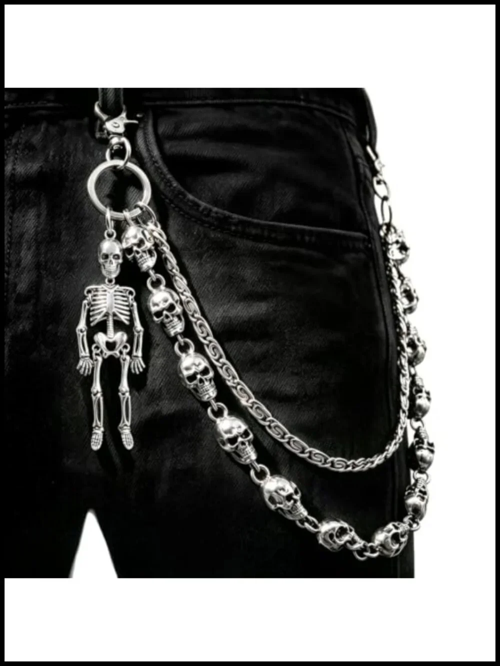 Nickel-Plated Metal Skull Wallet Chain 61.5cm Punk Biker Jean Chain